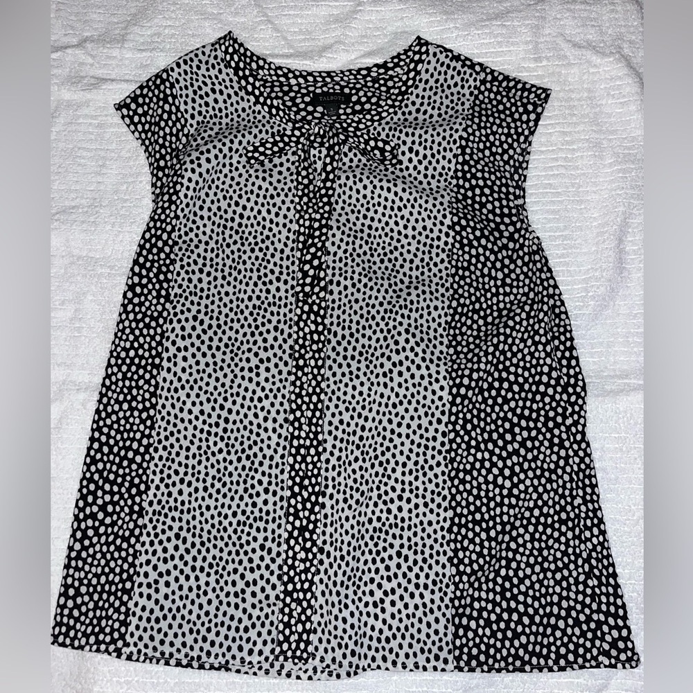 Talbots Black and White Polka Dot Tie-Neck Blouse